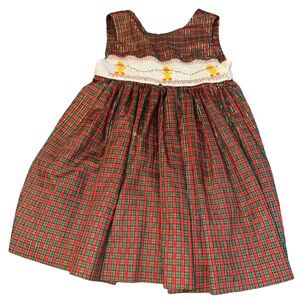 Vintage Royal Child Baby Cotton Blend‎ Red Plaid Smocked Dress